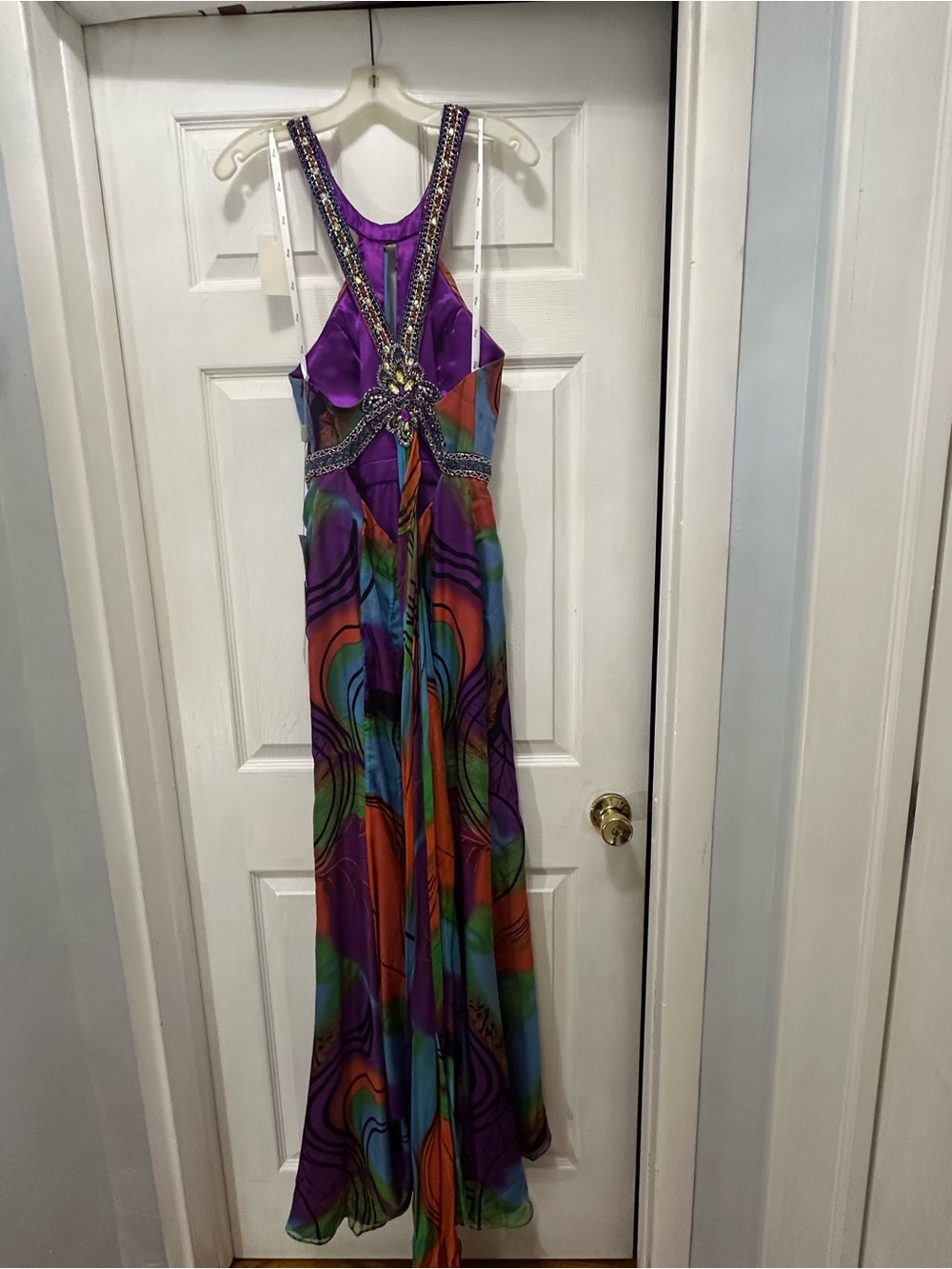 Beaded Purple Multi-Color Halter Evening Dress